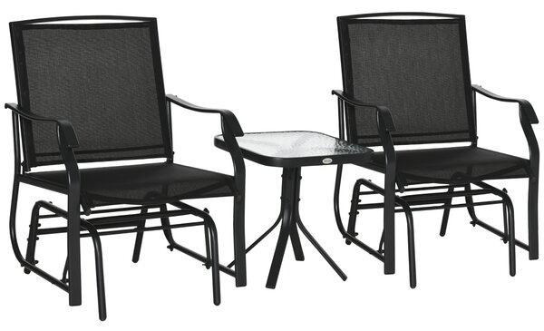 Outsunny Garden Rocking Chair and Table Set, 2 Single Seater Glider Chairs, Patio Swing Chair Bistro Set