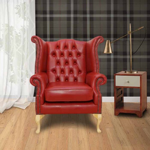 Chesterfield High Back Wing Chair Vele China Red Bespoke In Queen Anne Style