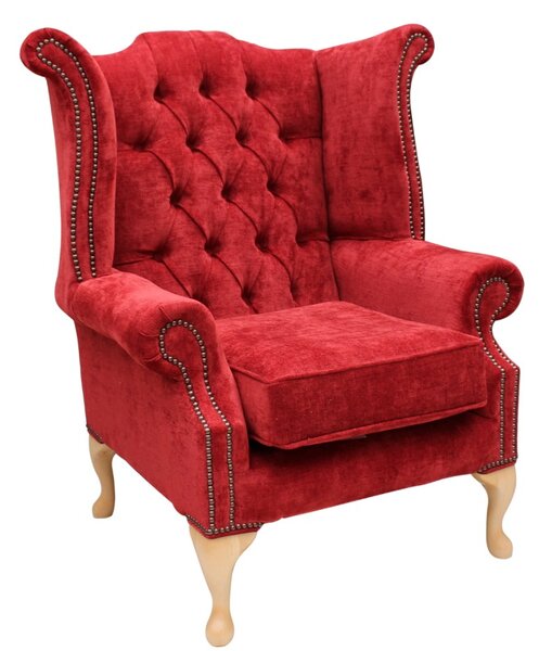 Chesterfield High Back Wing Chair Velluto Post Box Fabric In Queen Anne Style