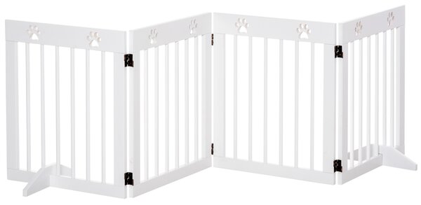 PawHut Pet Gate 4 Panel Folding Wooden Dog Barrier Freestanding Dog Gate For Stairs w/ Support Feet
