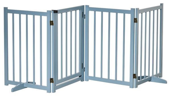 PawHut Pet Gate for Small and Medium Dogs, Freestanding Wooden Foldable Dog Safety Barrier with 4 Panels, 2 Support Feet for Doorways, Stairs, Blue