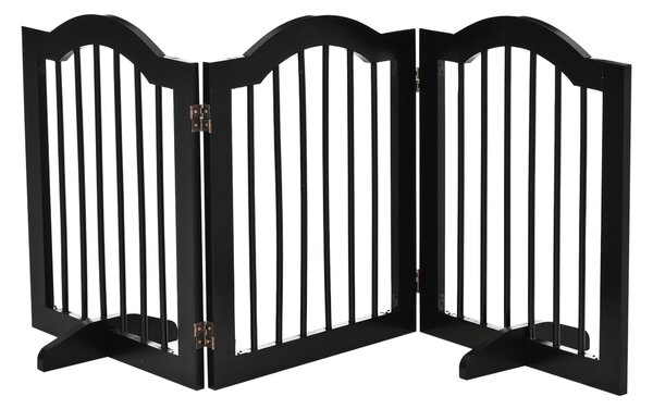 PawHut Freestanding Dog Gate, Wooden Foldable Pet Fence, Safety Barrier for House Doorway Stairs, with Support Feet, Small, Black