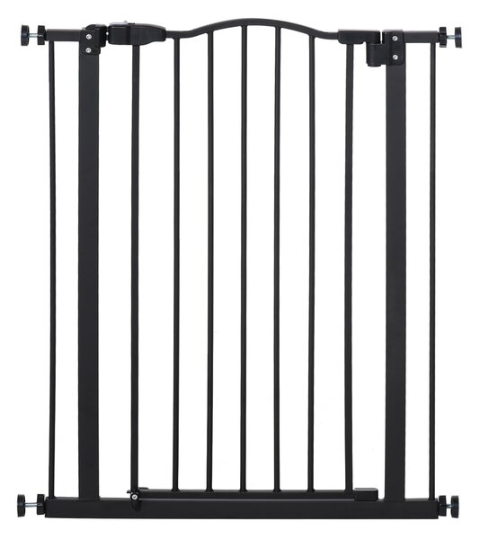 PawHut 74-84cm Adjustable Metal Pet Gate Safety Barrier w/ Auto-Close Door Double Locking Easy-Open Doors Stairs Home Frames Black