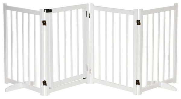 PawHut Pet Gate for Small and Medium Dogs, Freestanding Wooden Foldable Dog Safety Barrier with 4 Panels, 2 Support Feet for Doorways,Stairs,White