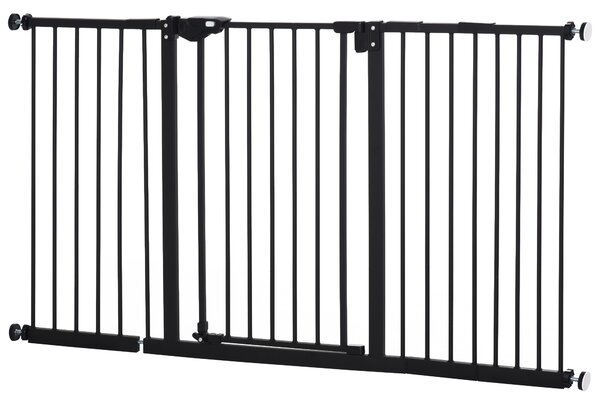 PawHut Retractable Pet Safety Gate Dog Barrier Home Doorway Corridors Room Divider Stair with 3 Extensions and Adjustable Screws Black 76.2 x 152.3 cm