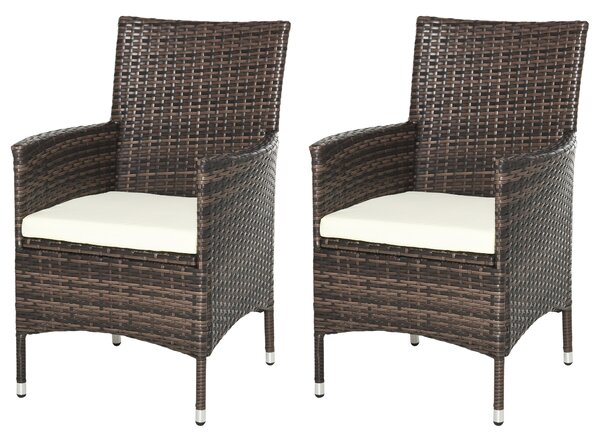 Outsunny Rattan Outdoor Armchairs: 2-Seater Dining Chairs with Armrests & Cushions, Mixed Brown