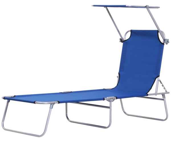 Outsunny Folding Reclining Chair, Outdoor Sun Lounger with Sunshade, Beach Garden Patio Recliner, Adjustable, Blue