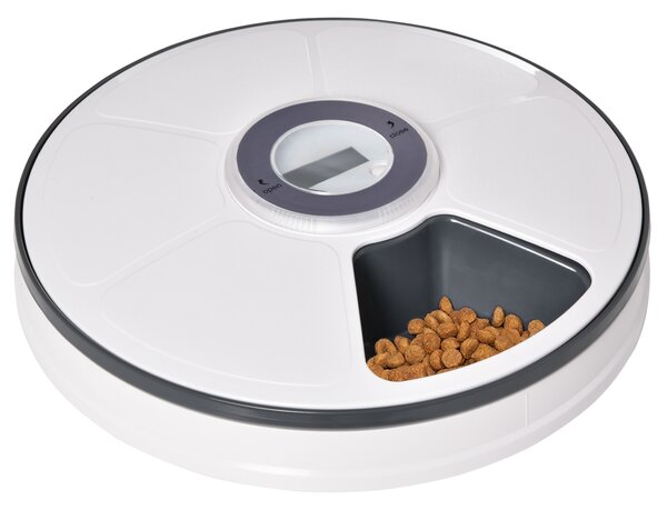 PawHut 6-Meal Automatic Pet Feeder, Digital Timer Food Dispenser for Dogs and Cats, Wet/Dry Food Compatible with LED Display, Battery Powered