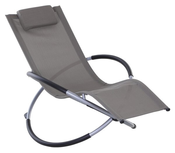 Outsunny Orbital Lounger, Zero Gravity Patio Chaise, Foldable Rocking Chair with Pillow, Grey