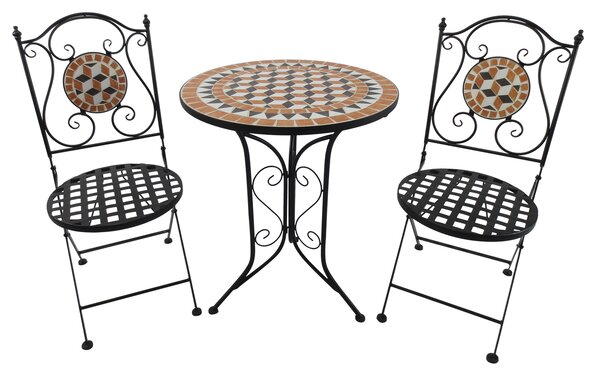 Outsunny 3 PCs Garden Mosaic Bistro Set Outdoor Patio 2 Folding Chairs & 1 Round Table Outdoor Metal Furniture Vintage