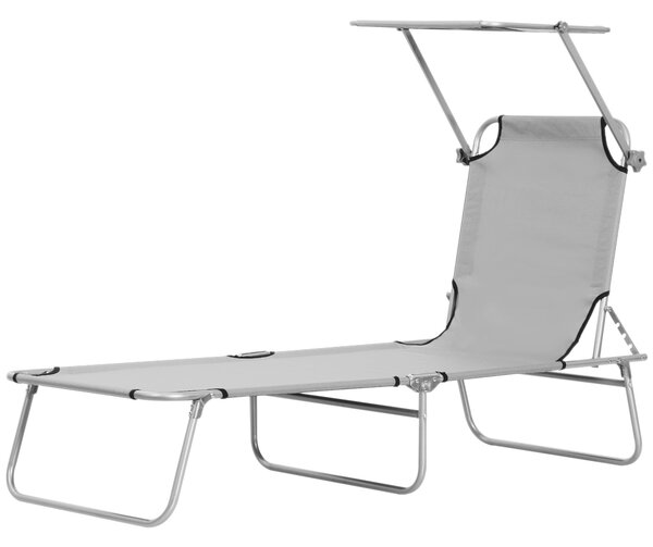 Outsunny Folding Recliner Chair with Adjustable Back and Sun Shade, Perfect for Outdoor Patio & Garden, Light Grey