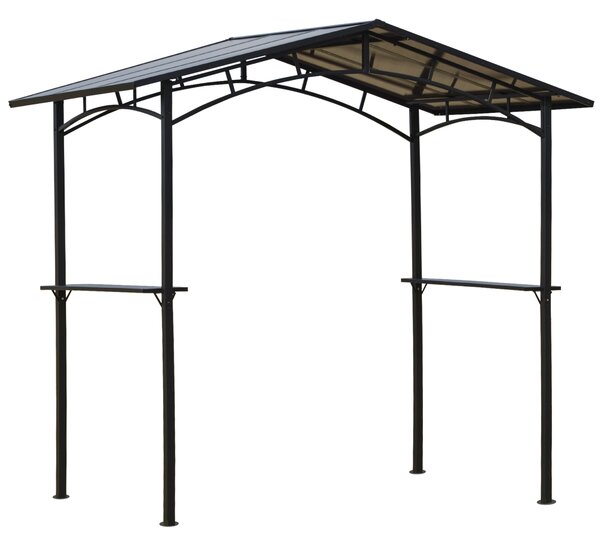 Outsunny 8ft x 5ft Outdoor BBQ Protective Gazebo Tent Aluminium Steel Frame w/ 2 Shelves Hardtop Roof Canopy Ground Stakes Safe Cooking