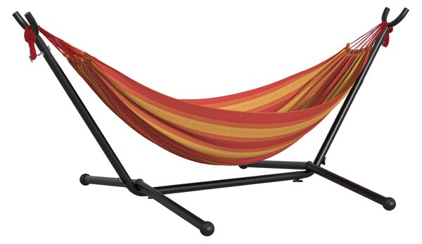 Outsunny Portable Camping Hammock with Stand, Adjustable Height Hammock with Carrying Bag, 120kg Capacity, Red Stripe, 277 x 121cm