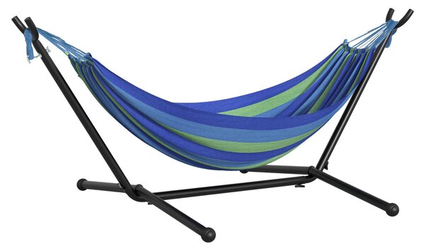 Outsunny 294 x 117cm Hammock with Stand Camping Hammock with Portable Carrying Bag, Adjustable Height, 120kg Load Capacity, Green Stripe