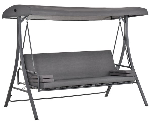 Outsunny Outdoor 2-in-1 Patio Swing Chair Lounger 3 Seater Garden Bench Hammock Bed Adjustable Canopy W/ Cushion, Pillow, Grey