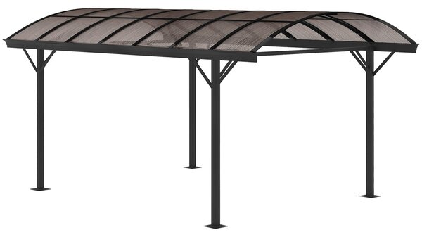 Outsunny 5 x 3(m) Hardtop Carport Aluminium Gazebo Pavilion Garden Shelter Pergola with Polycarbonate Roof, Brown