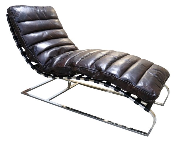 Bilbao Chaise Lounge Daybed Vintage Distressed Tobacco Brown Real Leather
