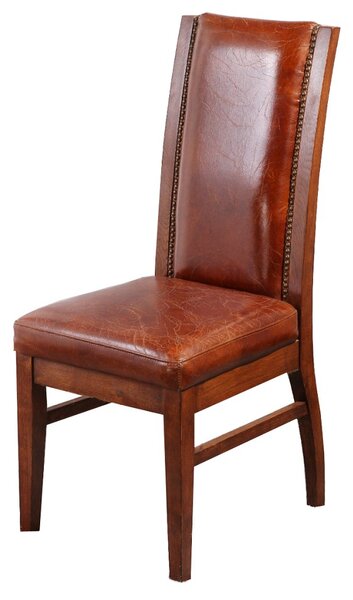 Vintage Handmade Studded Dining Chair Distressed Brown Real Leather