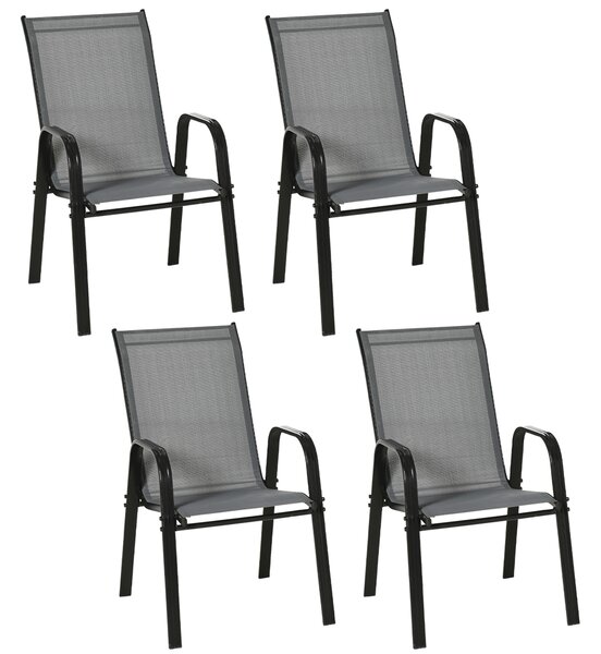 Outsunny Set of 4 Garden Dining Chair Set Stackable Outdoor Patio Furniture Set with Backrest and Armrest, Dark Grey