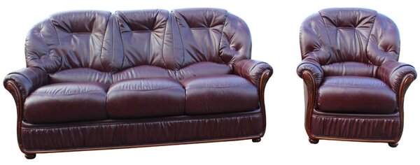Indiana Handmade 3 Seater + Armchair Sofa Suite Genuine Italian Burgundy Real Leather