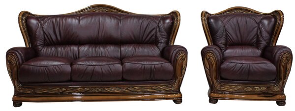 Regina Original 3+1 Sofa Settee Suite Genuine Italian Burgandy Real Leather