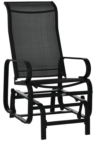 Outsunny Outdoor Gliding Rocking Chair with Sturdy Metal Frame Garden Comfortable Swing Chair for Patio, Backyard and Poolside, Black
