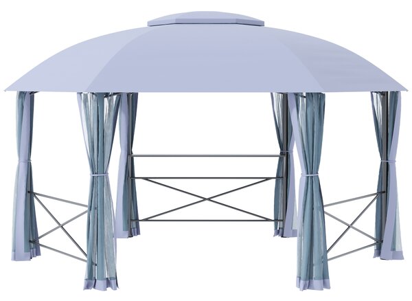 Outsunny 4 x 4.7(m) Patio Metal Gazebo Canopy, Hexagon Shape Garden Tent Sun Shade, Outdoor Shelter with 2 Tier Roof, Netting, Steel Frame, Grey