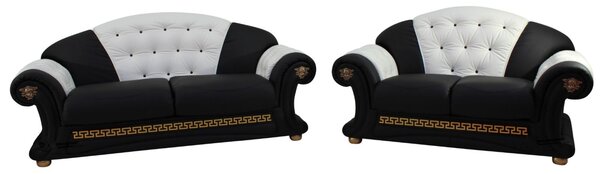 Versace Handmade 3 Seater + 2 Seater Sofa Suite Genuine Italian Black White Leather