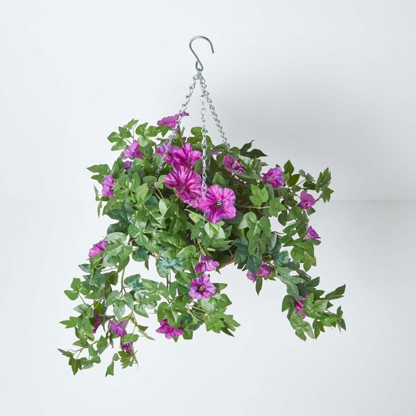 Homescapes Purple Petunia Artificial Hanging Basket Trailing Plant 80 cm