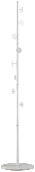 HOMCOM Coat Rack, Free Standing Hall Tree with 8 Round Disc Hooks, Steel Entryway Stand with Marble Base for Clothes, Hats, Purses, White