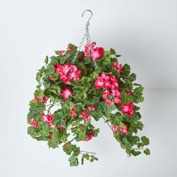 Large Lifelike Pink Geranium Artificial Hanging Basket Trailing Plant