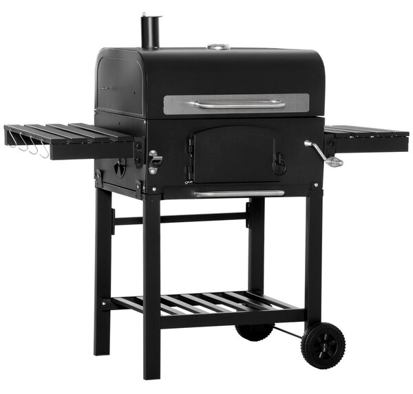 Outsunny Charcoal Barbecue Grill 3-in-1 Garden BBQ Trolley w/ Adjustable Charcoal Pan Height, Folding Shelves, Adjustable Opening and Thermometer