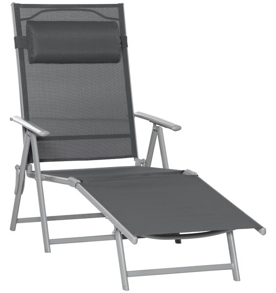 Outsunny Outdoor Folding Chaise Lounge Chair Recliner with Portable Design & 7 Adjustable Backrest Positions ， Steel Fabric Sun Lounger- Dark Grey
