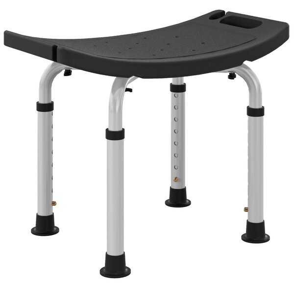 HOMCOM Height Adjustable Bath Stool, Aluminium Shower Chair with Non-Slip Pads, 4 Suction Foot, Black Aosom UK