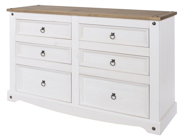 Carala Pine White 3+3 Drawer Wide Chest White Painted Bedroom Chest