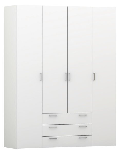 Pluto Wardrobe - 4 Doors 3 Drawers In White