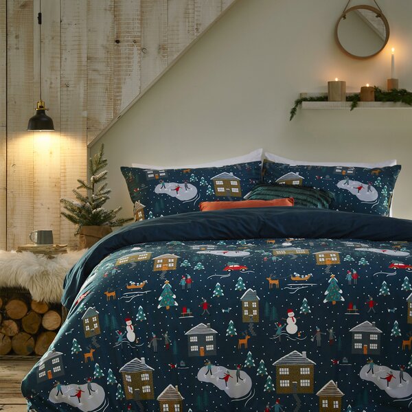 Furn Winter Pines Pyjama Fleece Duvet Cover Bedding Set Navy