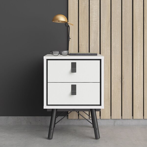 Ry 2 Drawers White Bedside Table