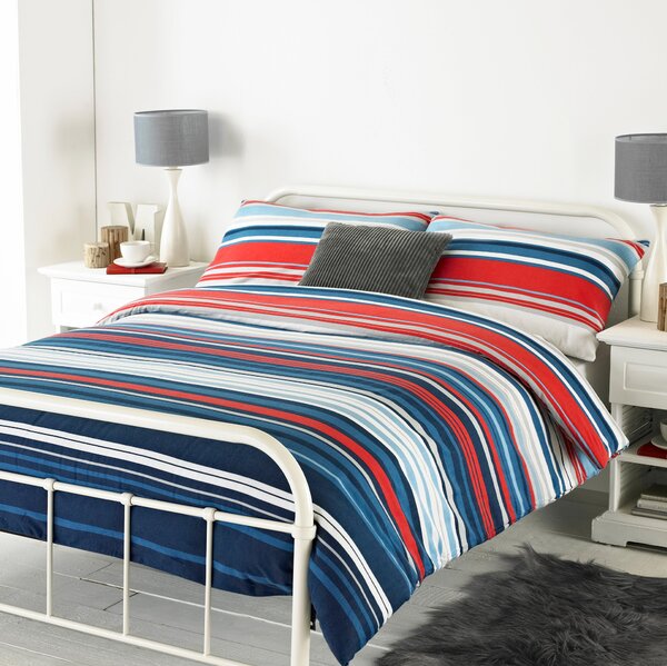 Riva Home Lymington Striped Brushed Cotton Duvet Cover Bedding Set Blue