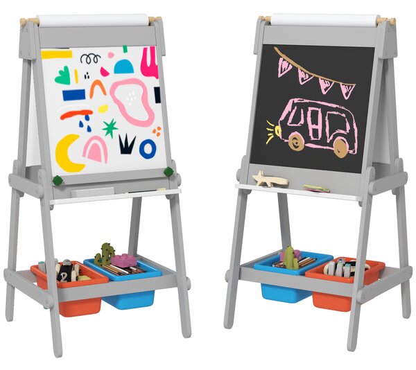 AIYAPLAY Art Easel for Kids with Paper Roll, Double Sided Painting Easel with Chalk Board, White Board