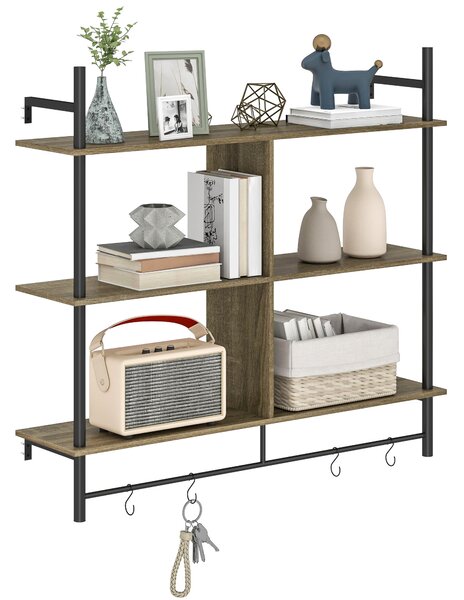 HOMCOM Three-Tier Floating Shelf - Grey Wood Effect