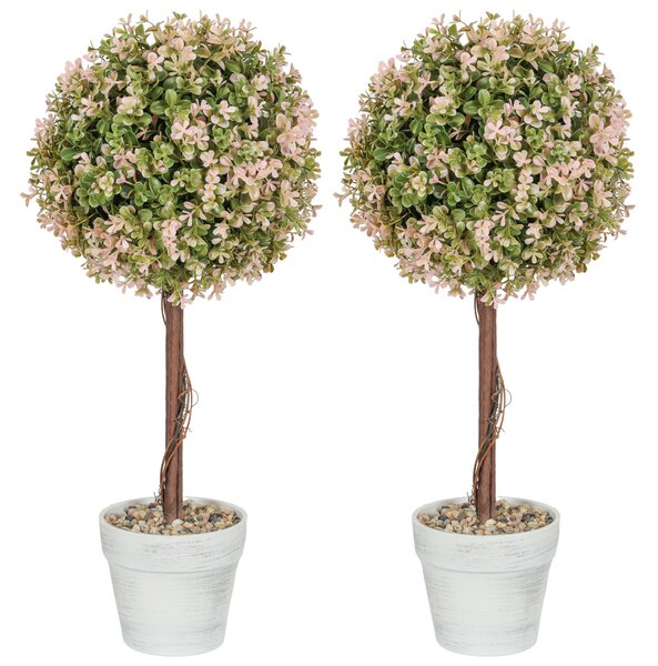 HOMCOM Set of 2 Decorative Artificial Plants, Murraya Flowers in Pot, Fake Plants for Home Indoor outdoor Decor, 60cm, Cream White