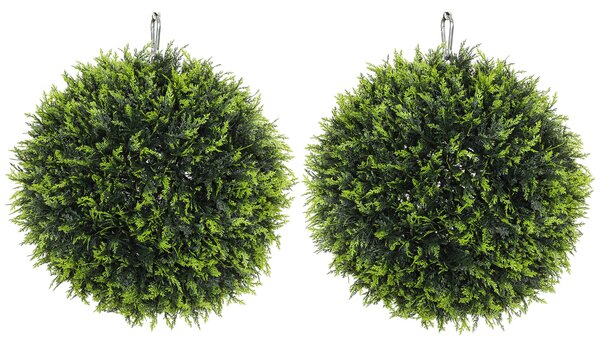 HOMCOM Set of 2 Artificial Plant Topiary Balls, UV-protected Fake Decorative Plants, Faux Plants for Home Indoor Outdoor Decor, 45cm, Green