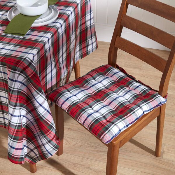 Homescapes Red Tartan Seat Pad Chair Cushion with Straps 40 x 40cm