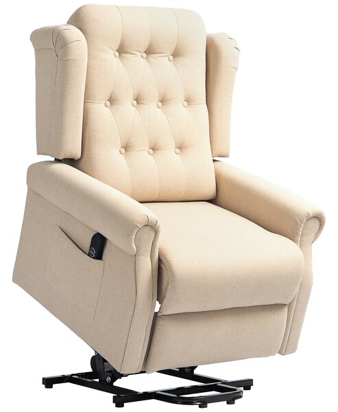 HOMCOM Power Lift Recliner Chair, Wingback Button Tufted Electric Lift Chair for Elderly, Fabric Riser and Reclining Armchair with Remote Control, Side Pockets, for Living Room, Beige