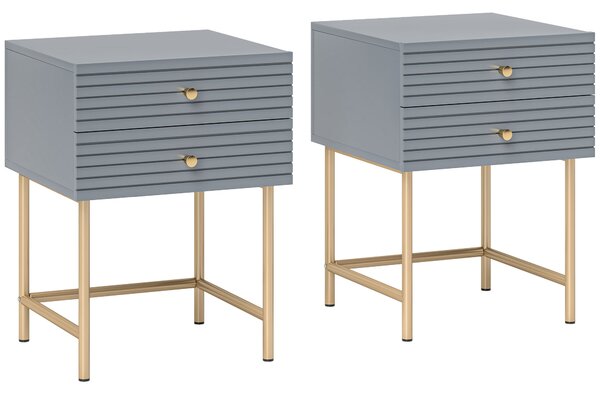 HOMCOM Set of Two Elegant Bedside Tables - Grey/Gold-Tone