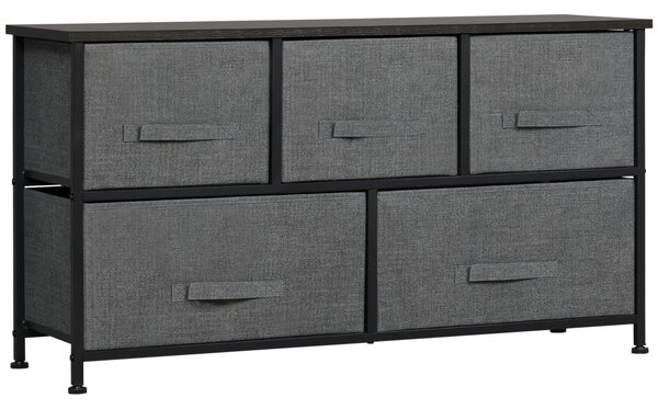 HOMCOM Chest of Drawers, 5 Drawer Fabric Dresser with Steel Frame, Adjustable Feet, Storage Organizer Unit for Bedroom, Living Room, Dark Grey