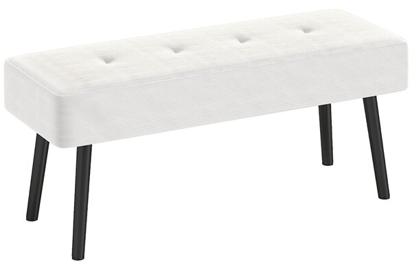 HOMCOM End of Bed Bench, Corduroy Bedroom Bench with Thick Padding and Steel Legs, Tufted Window Seat for Entryway, Living Room, Cream White