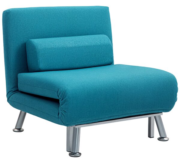 HOMCOM Single Linen-Feel Sleeper Chair - Dark Blue