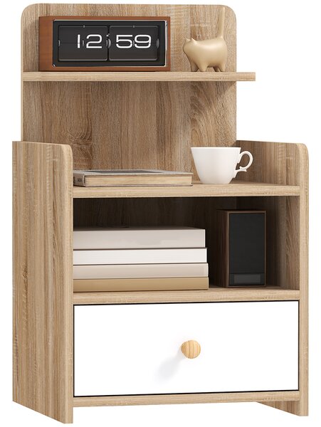 HOMCOM Multi-Storage Bedside Table - White/Wood-Effect